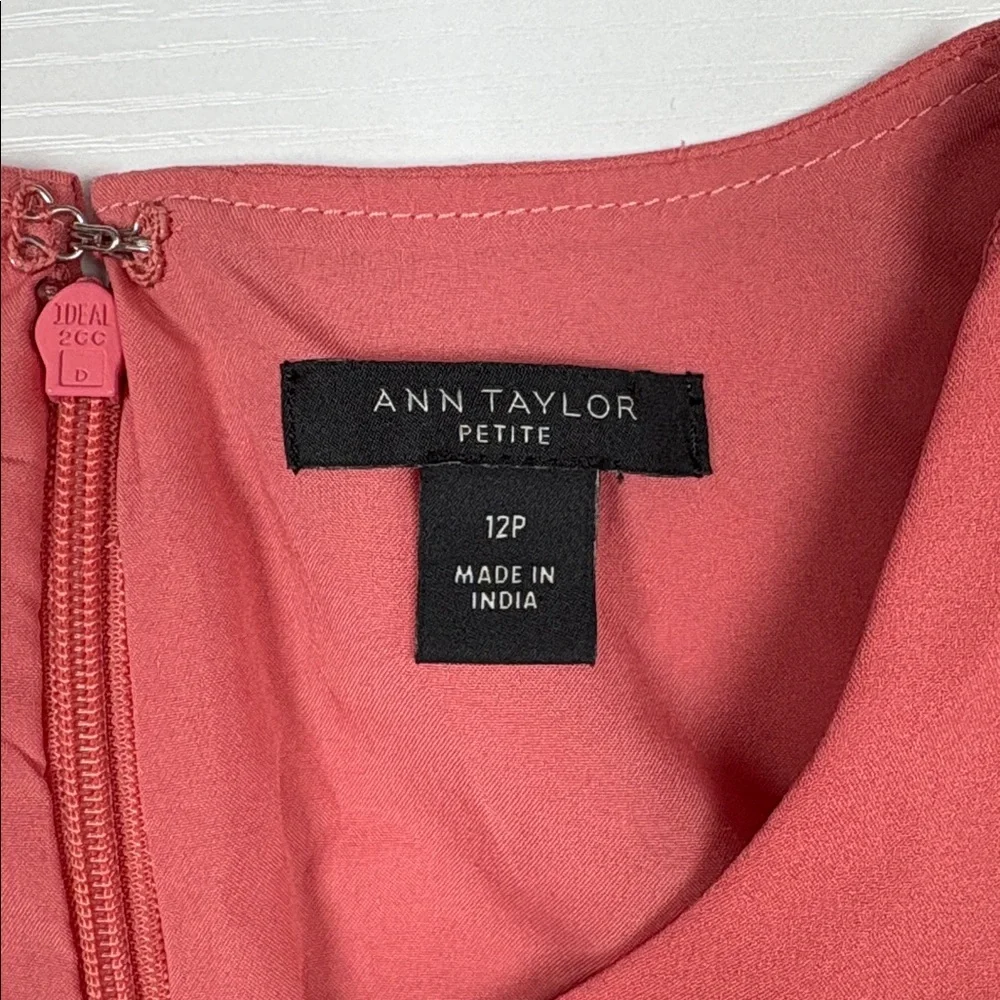 Ann Taylor Crepe Flutter Sleeve A-Line Flowy Flare Midi Dress Coral Pink 12P